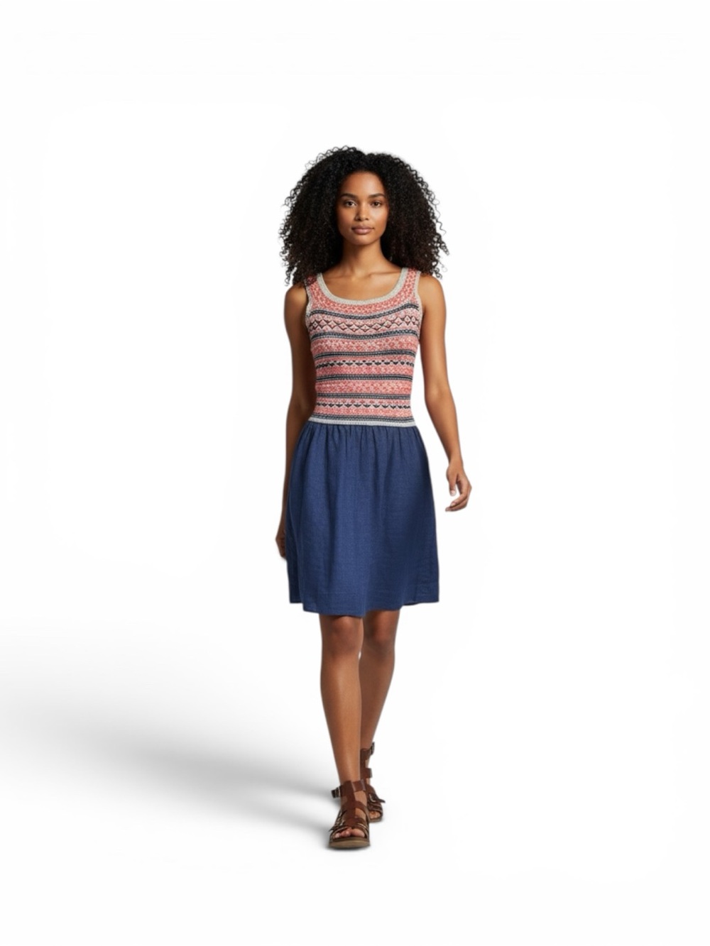 Rachel Roy Fair Isle Knit Bodice Dress Blue A-Line Sleeveless Sweater Dress S
